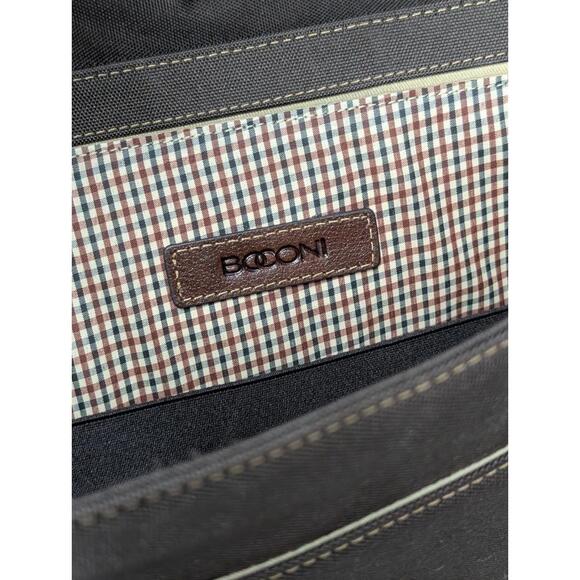 BOCONI Leather Messenger Bag Laptop Luxury Slim Brown Crossbody Shoulder Strap - Picture 5 of 9